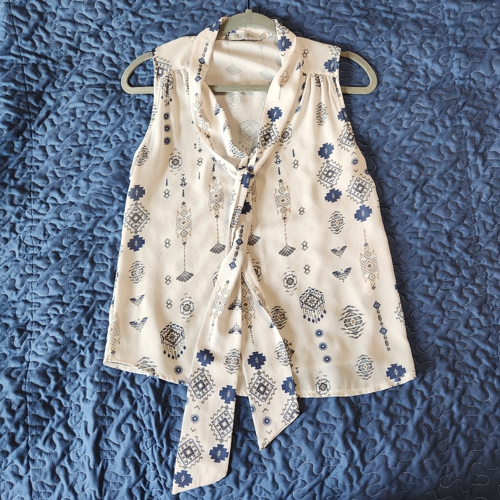 Tribal Print Tie Front Mid Western Blouse